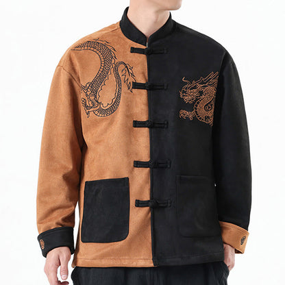 Mythstone Dragon Embroidery Casual Frog-button Cotton Men's Jacket Shirt Clothing