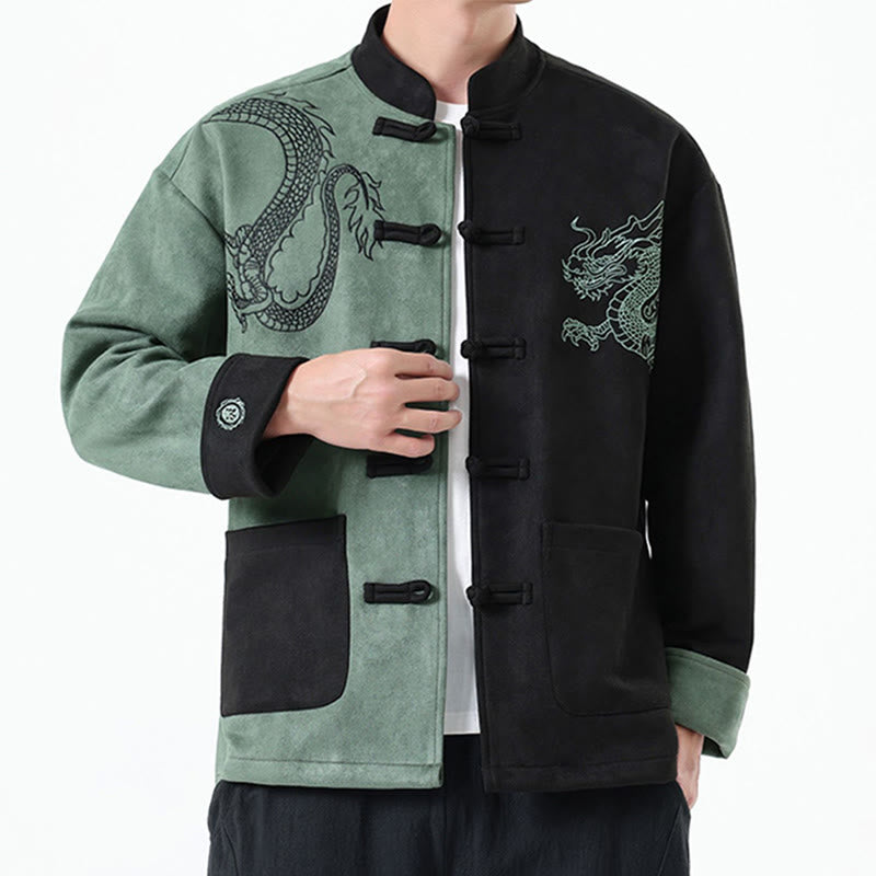 Mythstone Dragon Embroidery Casual Frog-button Cotton Men's Jacket Shirt Clothing