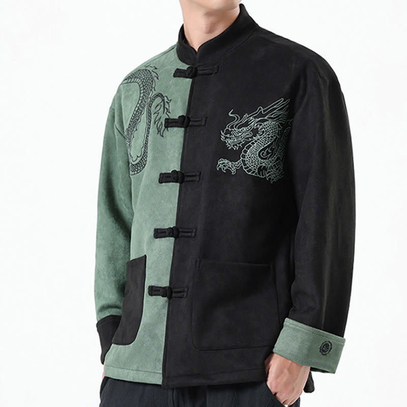 Mythstone Dragon Embroidery Casual Frog-button Cotton Men's Jacket Shirt Clothing