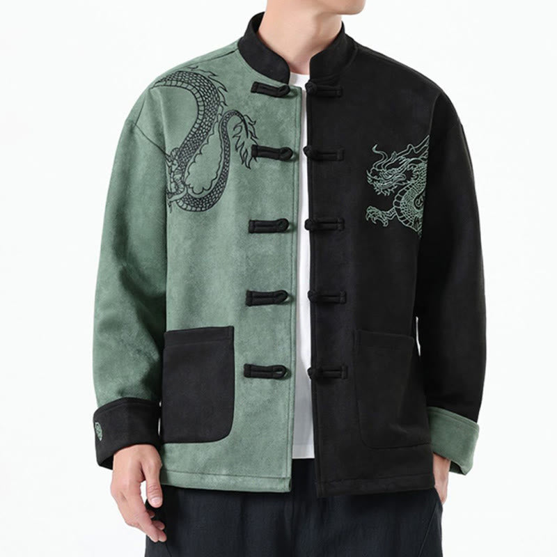 Mythstone Dragon Embroidery Casual Frog-button Cotton Men's Jacket Shirt Clothing