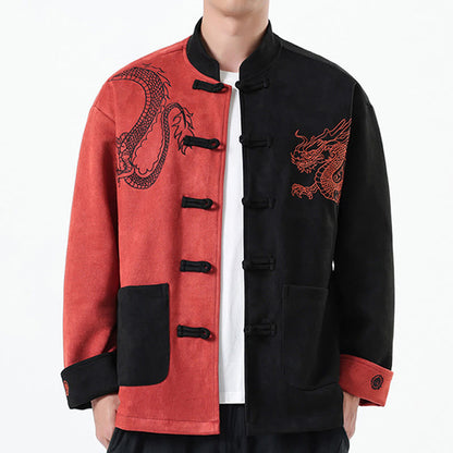 Mythstone Dragon Embroidery Casual Frog-button Cotton Men's Jacket Shirt Clothing