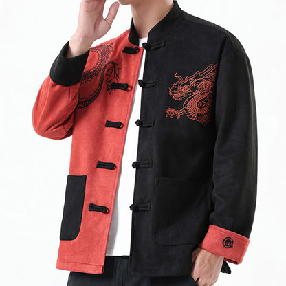 Mythstone Dragon Embroidery Casual Frog-button Cotton Men's Jacket Shirt Clothing