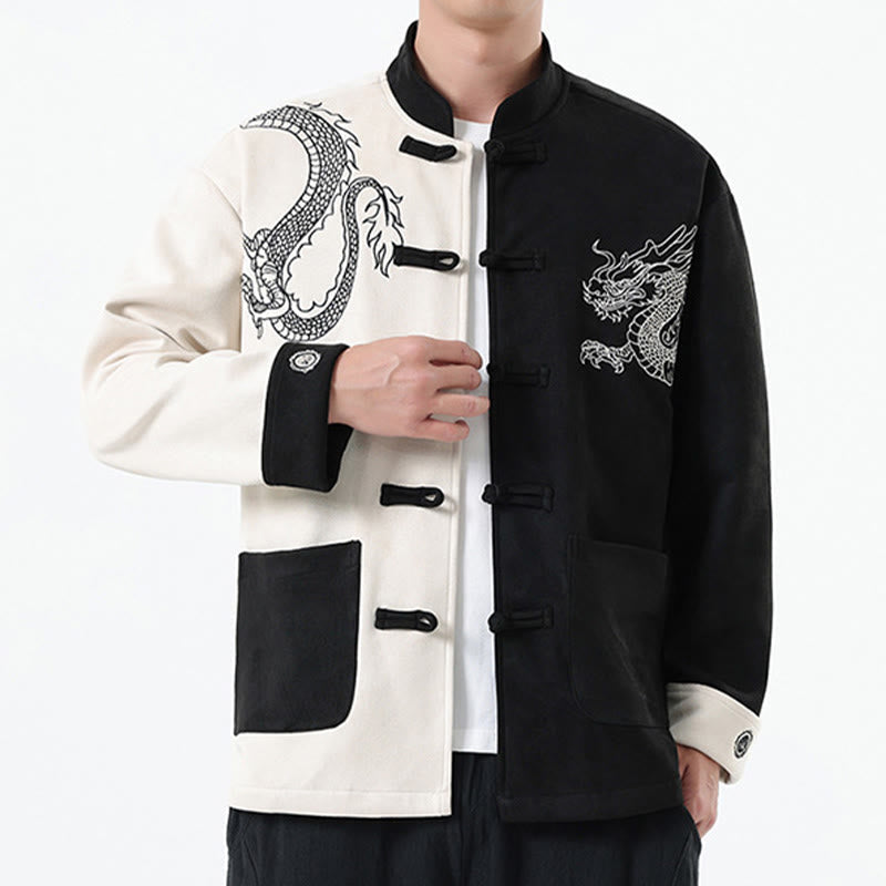 Mythstone Dragon Embroidery Casual Frog-button Cotton Men's Jacket Shirt Clothing