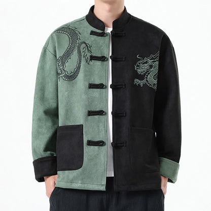 Mythstone Dragon Embroidery Casual Frog-button Cotton Men's Jacket Shirt Clothing