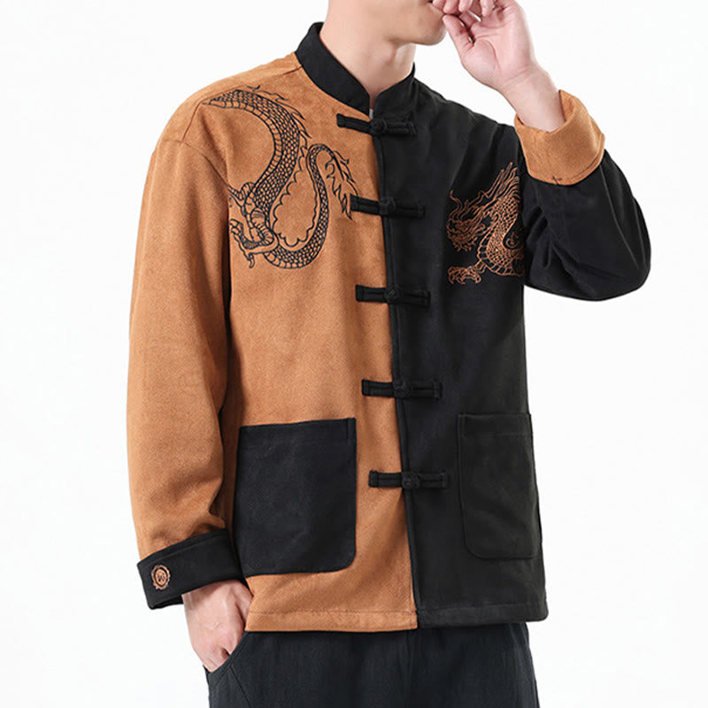 Mythstone Dragon Embroidery Casual Frog-button Cotton Men's Jacket Shirt Clothing