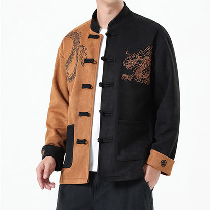 Mythstone Dragon Embroidery Casual Frog-button Cotton Men's Jacket Shirt Clothing