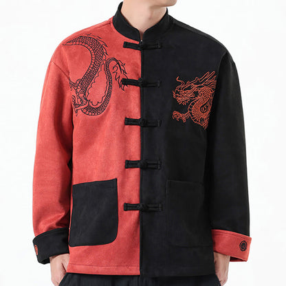 Mythstone Dragon Embroidery Casual Frog-button Cotton Men's Jacket Shirt Clothing