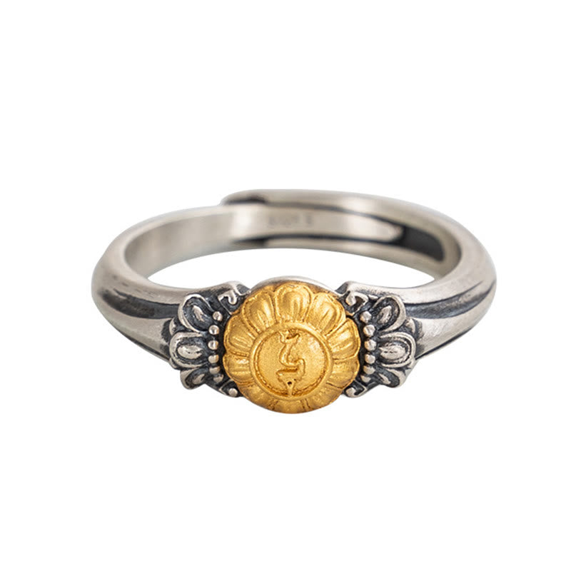 Mythstone 925 Sterling Silver Plated Gold Bodhisattva Tara Protection Adjustable Ring