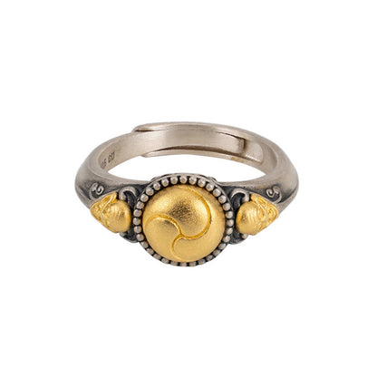 Mythstone 925 Sterling Silver Plated Gold Skeleton Balance Adjustable Ring