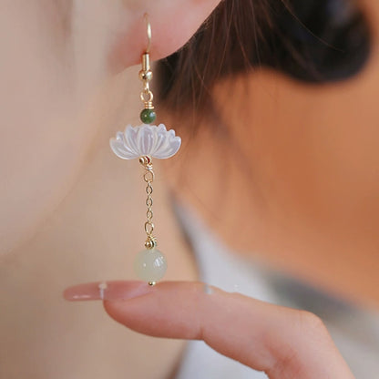 Mythstone Hetian Jade Lotus Prosperity Earrings