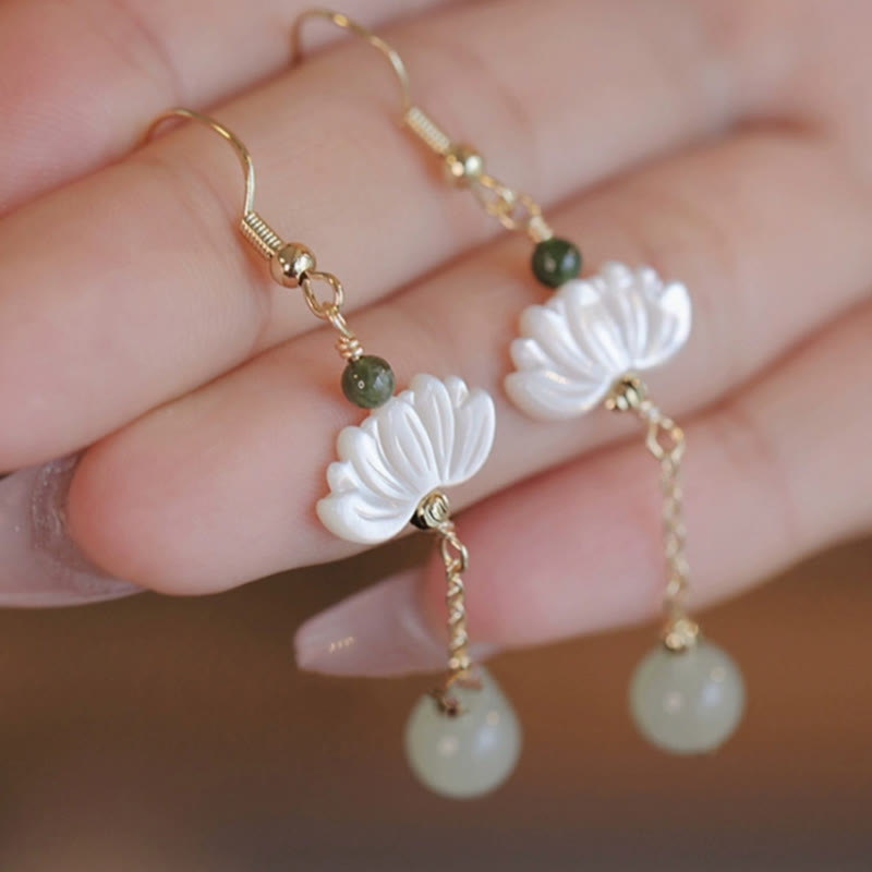 Mythstone Hetian Jade Lotus Prosperity Earrings