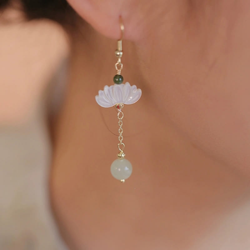 Mythstone Hetian Jade Lotus Prosperity Earrings