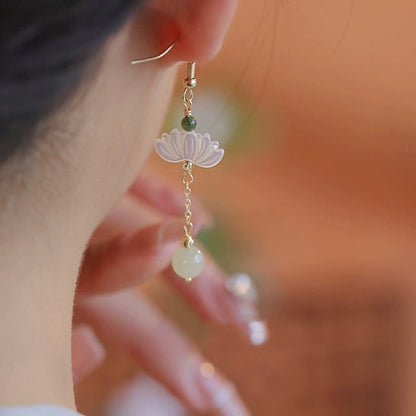 Mythstone Hetian Jade Lotus Prosperity Earrings