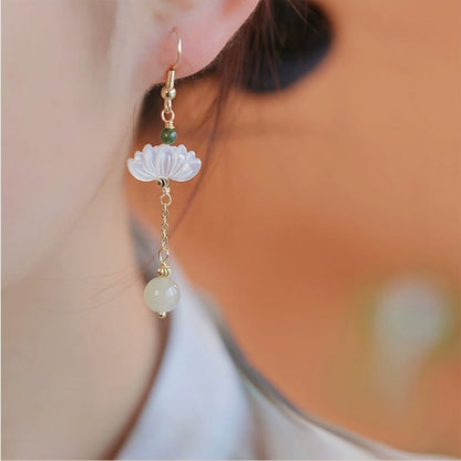 Mythstone Hetian Jade Lotus Prosperity Earrings