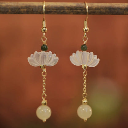 Mythstone Hetian Jade Lotus Prosperity Earrings