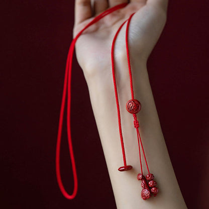 Mythstone Natural Cinnabar Chinese Zodiac Ruyi Handle Fu Character Lotus Blessing Red String Belly Chain