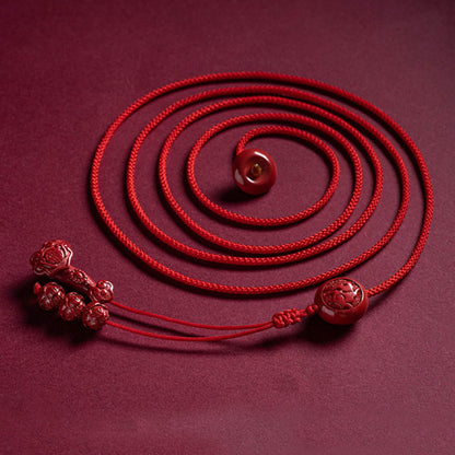 Mythstone Natural Cinnabar Chinese Zodiac Ruyi Handle Fu Character Lotus Blessing Red String Belly Chain