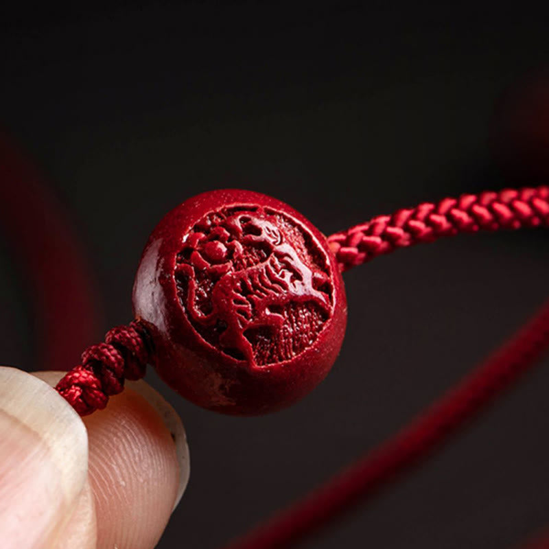 Mythstone Natural Cinnabar Chinese Zodiac Gourd Calm Blessing Red String Belly Chain