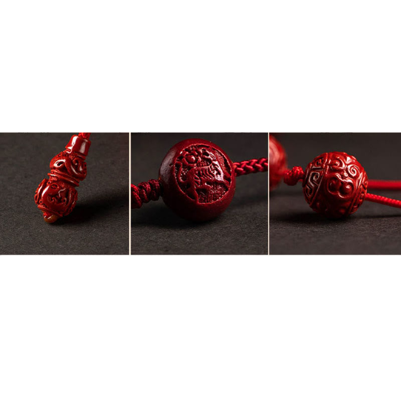 Mythstone Natural Cinnabar Chinese Zodiac Gourd Calm Blessing Red String Belly Chain