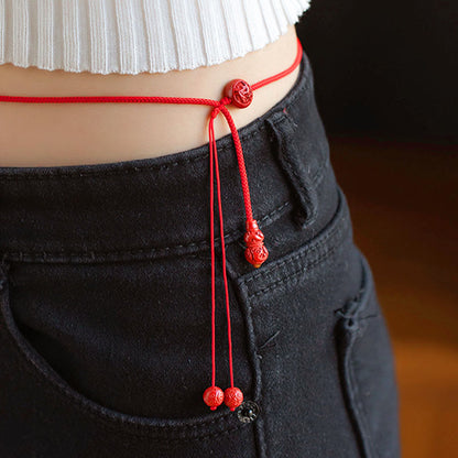 Mythstone Natural Cinnabar Chinese Zodiac Gourd Calm Blessing Red String Belly Chain