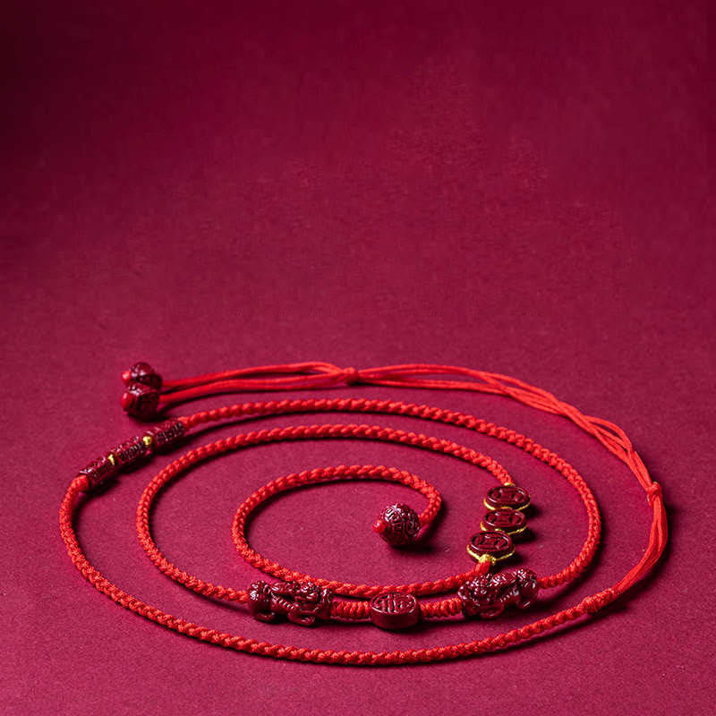 Mythstone Natural Cinnabar PiXiu Calm Blessing Red String Belly Chain