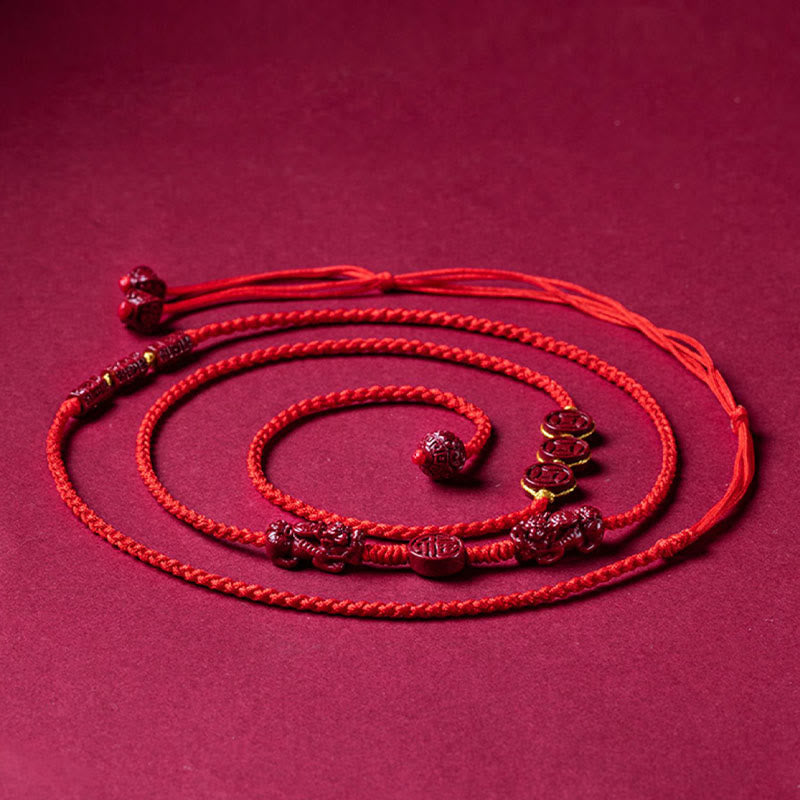 Mythstone Natural Cinnabar PiXiu Calm Blessing Red String Belly Chain