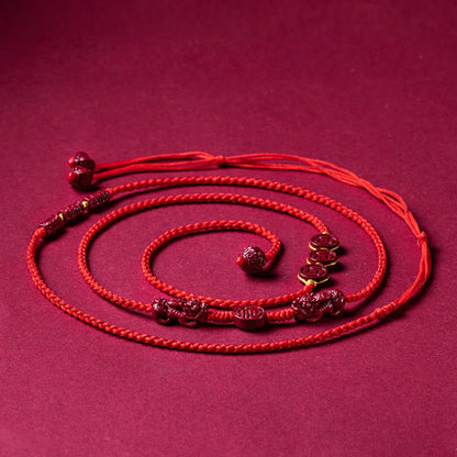 Mythstone Natural Cinnabar PiXiu Calm Blessing Red String Belly Chain