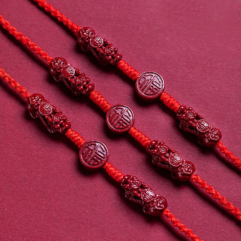 Mythstone Natural Cinnabar PiXiu Calm Blessing Red String Belly Chain