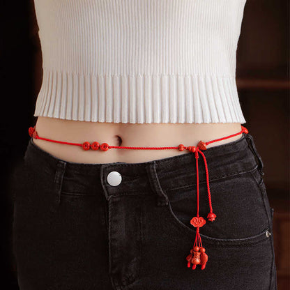 Mythstone Natural Cinnabar Calm Blessing Red String Belly Chain