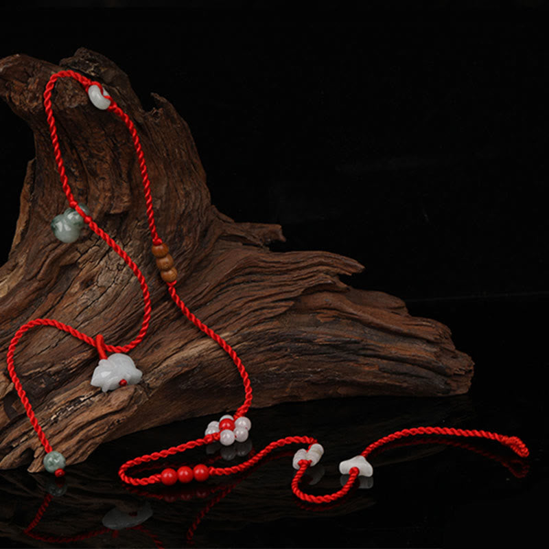 Mythstone Chinese Zodiac Peach Wood Blessing Red String Belly Chain