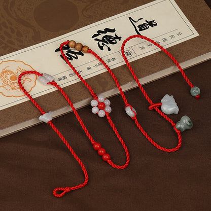 Mythstone Chinese Zodiac Peach Wood Blessing Red String Belly Chain