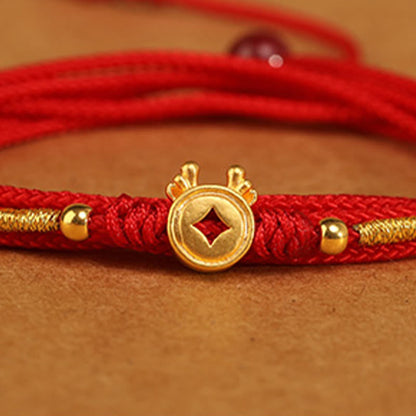 Buddha Stone 999 Solid Gold Red String Belly Chain