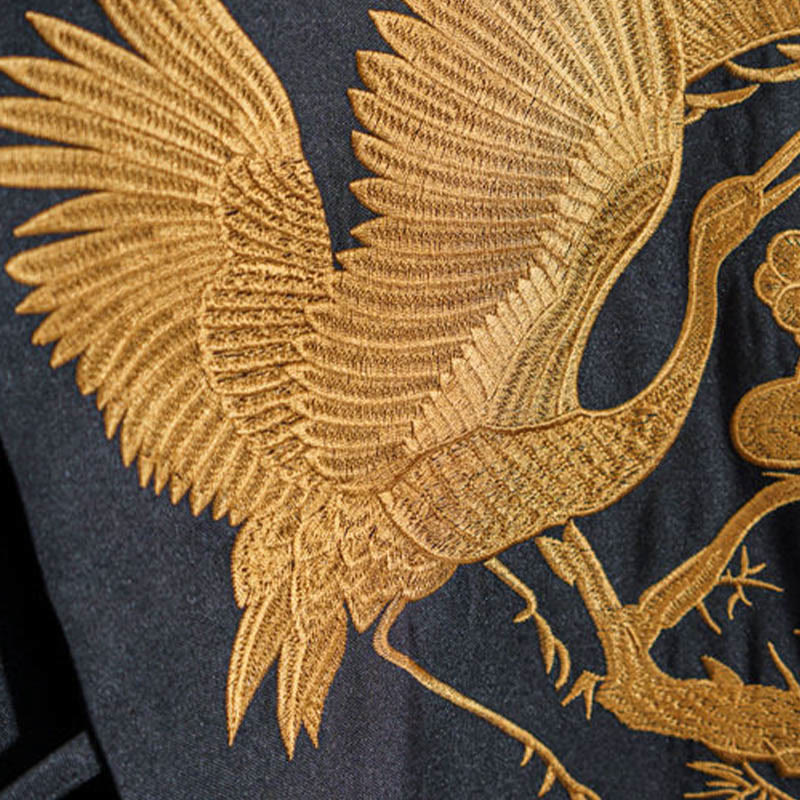 Mythstone Vintage Embroidery Golden Crane Cloud Pattern Vest