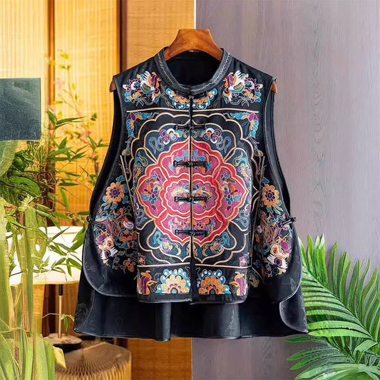 Mythstone Vintage Embroidery Colorful Cloud Flower Pattern Vest