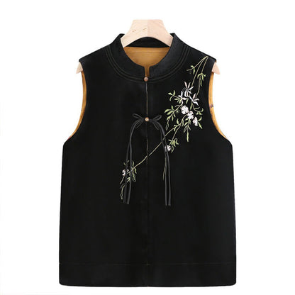 Mythstone Vintage Embroidery Leaves Flowers Pattern Velvet Vest