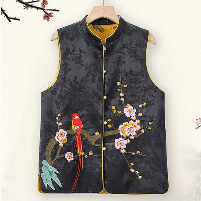 Mythstone Vintage Embroidery Plum Blossom Pattern Double-Sided Wear Vest