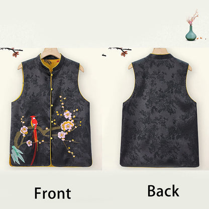 Mythstone Vintage Embroidery Plum Blossom Pattern Double-Sided Wear Vest