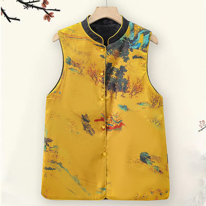 Mythstone Vintage Embroidery Plum Blossom Pattern Double-Sided Wear Vest