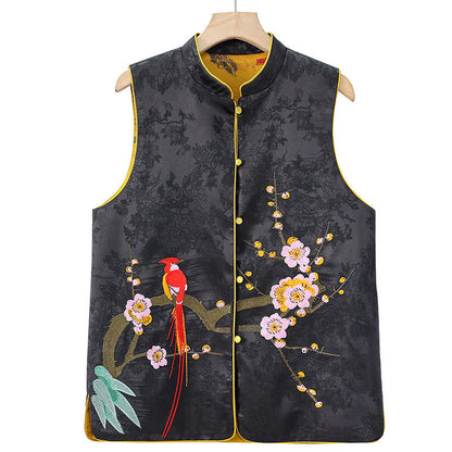 Mythstone Vintage Embroidery Plum Blossom Pattern Double-Sided Wear Vest