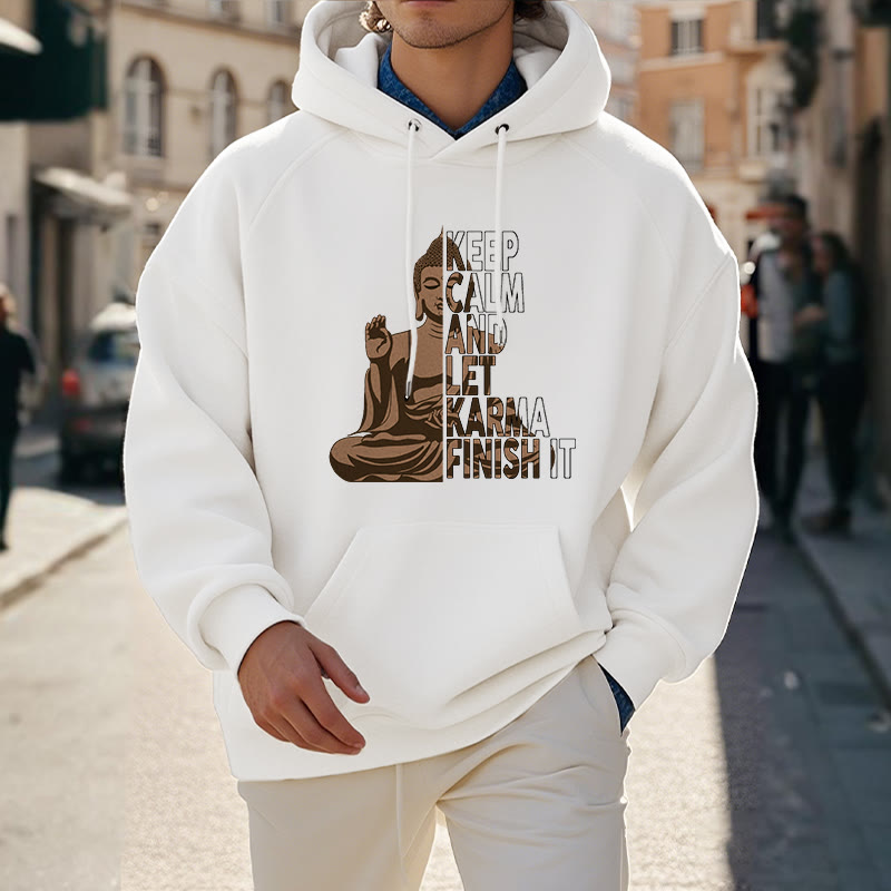 Sudadera con capucha y forro polar de poliéster con texto en inglés "Keep Calm And Let Karma Finish It Buddha" de Mythstone 