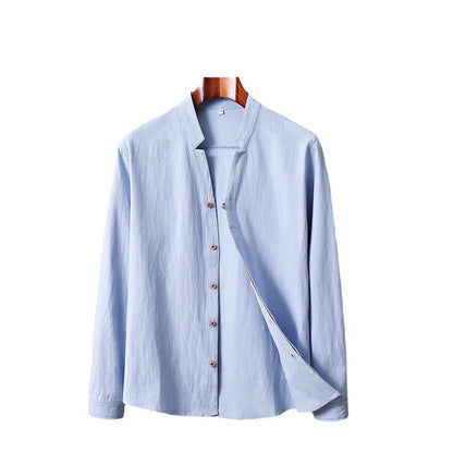 Mythstone Stand Collar Pure Color Casual Cotton Linen Shirt