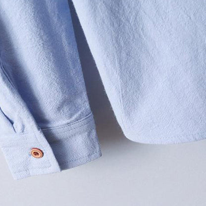 Mythstone Stand Collar Pure Color Casual Cotton Linen Shirt