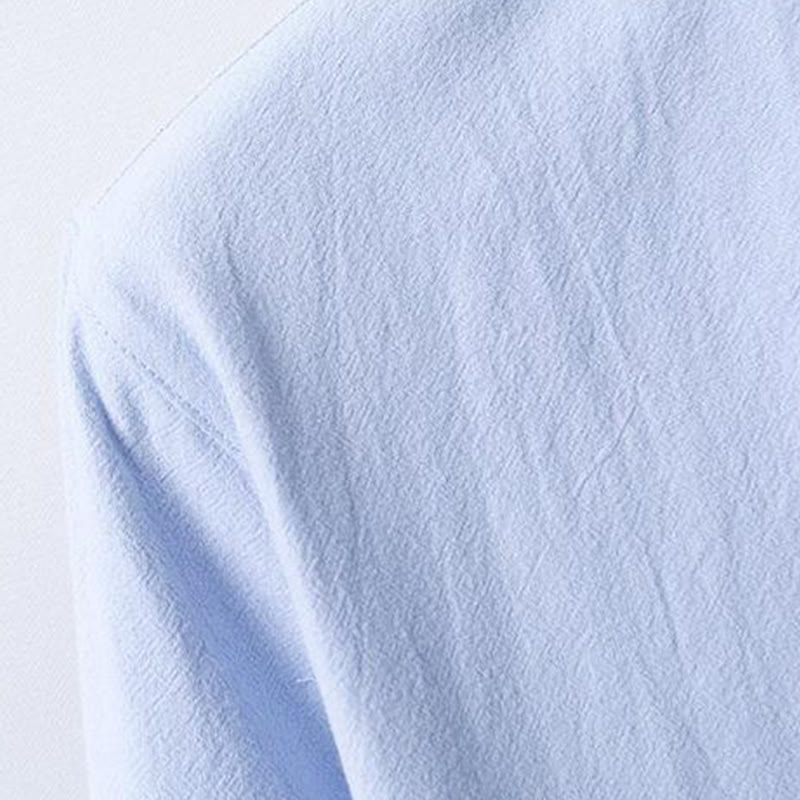 Mythstone Stand Collar Pure Color Casual Cotton Linen Shirt