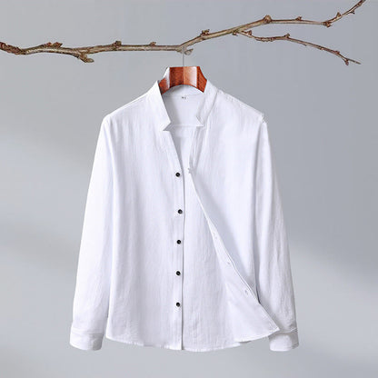 Mythstone Stand Collar Pure Color Casual Cotton Linen Shirt