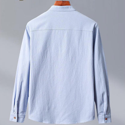 Mythstone Stand Collar Pure Color Casual Cotton Linen Shirt