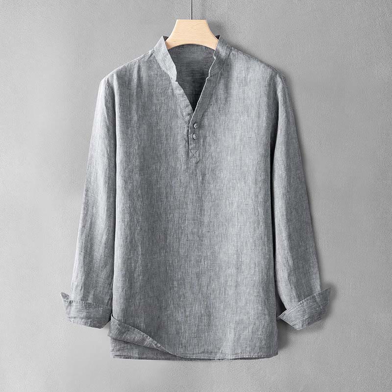 Mythstone Knot Button Pure Color Cotton Linen Pullover Shirt