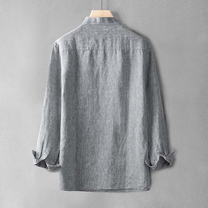 Mythstone Knot Button Pure Color Cotton Linen Pullover Shirt