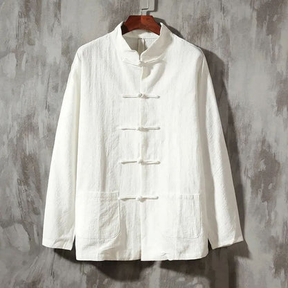 Mythstone Stand Collar Tang Suit Casual Cotton Linen Shirt