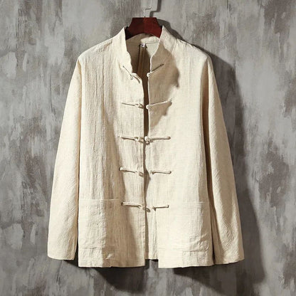 Mythstone Stand Collar Tang Suit Casual Cotton Linen Shirt