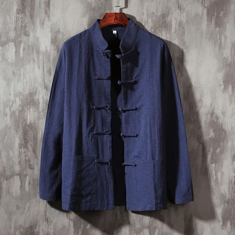 Mythstone Stand Collar Tang Suit Casual Cotton Linen Shirt